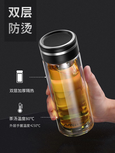 Fuguang Double-Layer Glass Cup for Men, High-Temperature Resistant Insulated Water Cup for Women, Tea Cup for Personal Use, High-End Cup