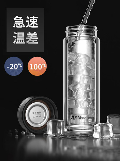 Fuguang Double-Layer Glass Cup for Men, High-Temperature Resistant Insulated Water Cup for Women, Tea Cup for Personal Use, High-End Cup