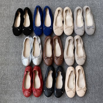European and american foreign trade genuine leather ballerina shoes, flat single shoes, fashionable and versatile bow round head dance shoes European and american foreign trade genuine leather ballerina shoes, flat single shoes, fashionable and versatile bow round head dance shoes