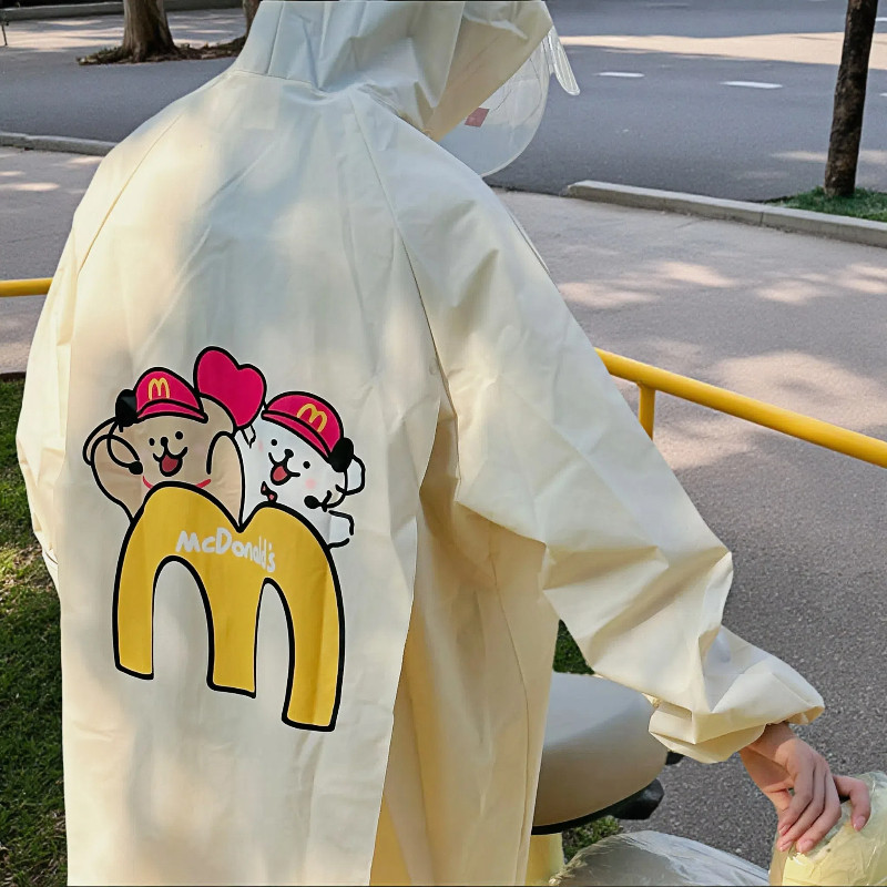 线 线条小狗爬山徒步雨衣加厚女款全身学生单人电动车骑行人车分离