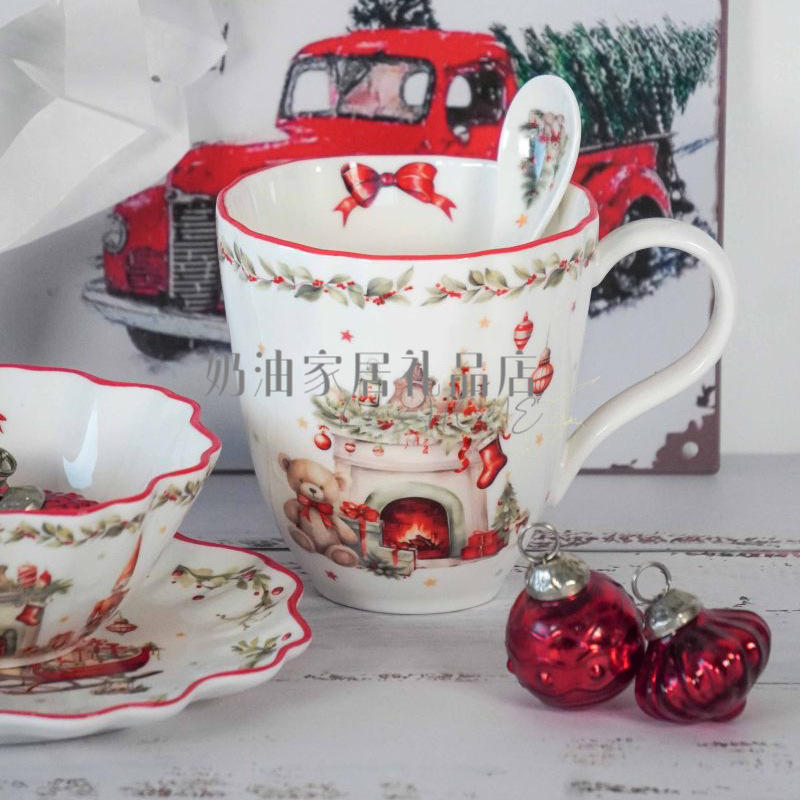 New York Isabellerose Ceramic Underglaze Mug Porcelain Bowl Retro Christmas Coffee Cup and Saucer Dessert Bowl