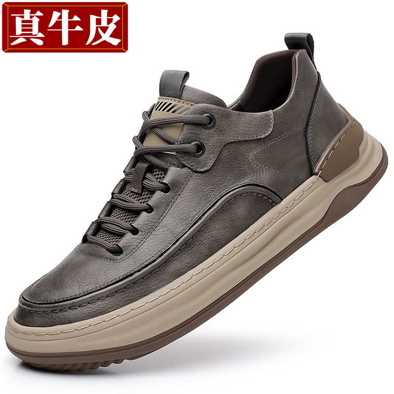 Повседневная обувь, мужская обувь, новинка 2025 года, спортивная обувь из воловьей кожи, мужская кожаная обувь с внутренней отделкой и бархатной мягкой подошвой.
