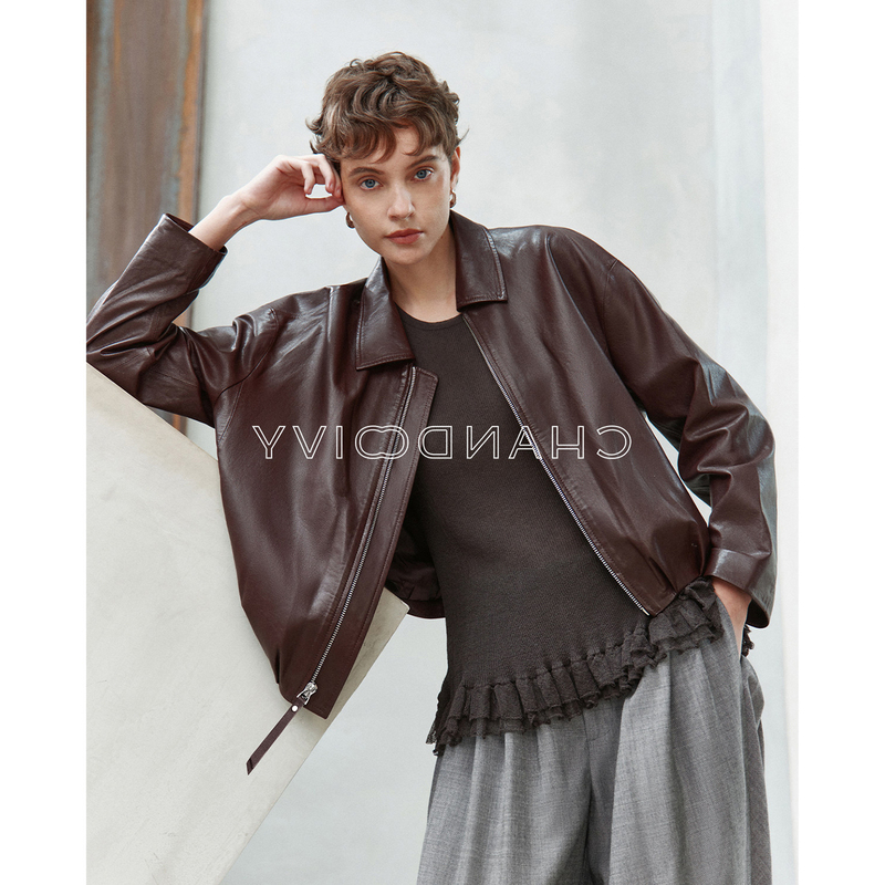 Lira High-Quality Semi-Vegetable Tanned Sheepskin Genuine Leather Pleated Deconstructed Autumn New Leather Jacket for Women Lira High-Quality Semi-Vegetable Tanned Sheepskin Genuine Leather Pleated Deconstructed Autumn New Leather Jacket for Women