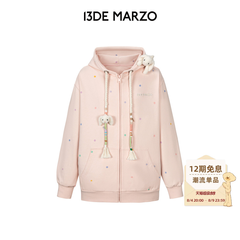 13De Marzo Women's 2026 Early Autumn New Color Dot Embroidered Back Hoodie Fashionable Hooded Sweatshirt Jacket 13De Marzo Women's 2026 Early Autumn New Color Dot Embroidered Back Hoodie Fashionable Hooded Sweatshirt Jacket