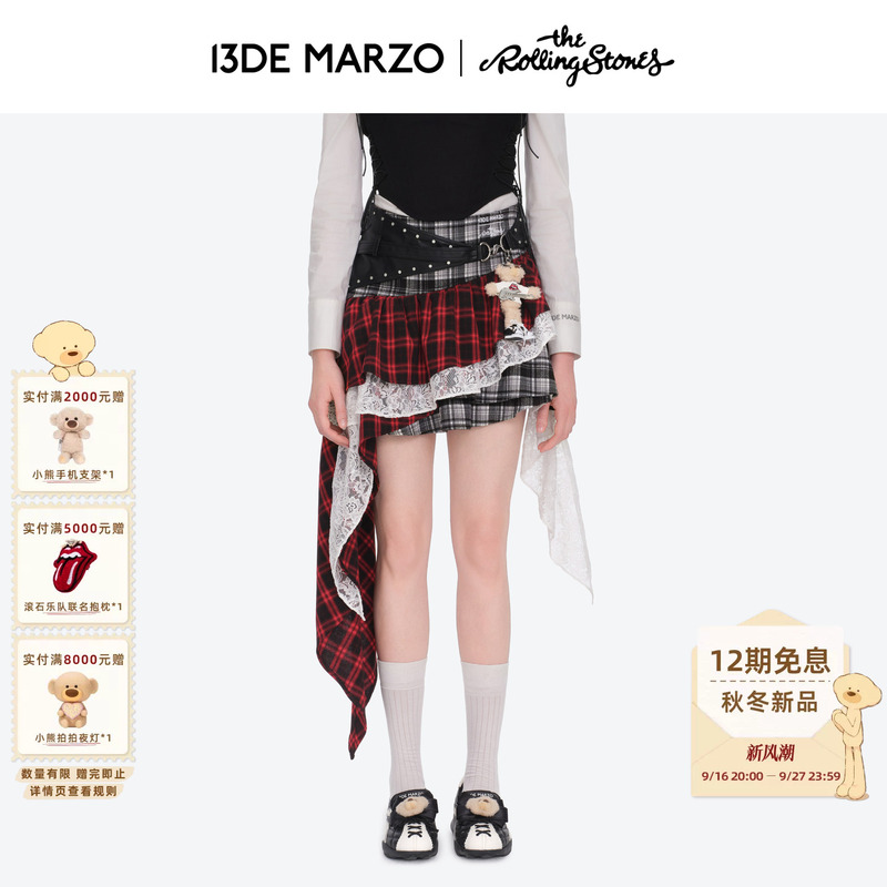 March 13 |   Rolling Stones Co-Branded Series 2026 Autumn and Winter New Irregular Plaid Skirt