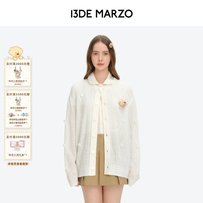 13De Marzo Floral Series 2026 Early Autumn New Semi-Sheer Floral Knit Cardigan Casual Round Neck Sweater