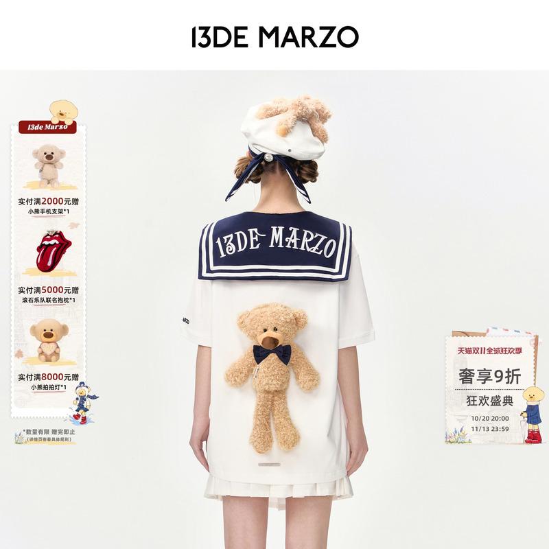 【Nautical Series】13De Marzo Navy Collar 3D Doll Loose Casual Top Fashion Short Sleeve T-Shirt