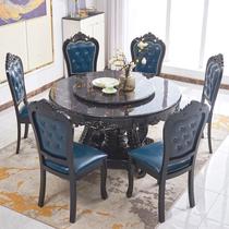 European ebony marble round table with turntable small apartment round dining table for home use