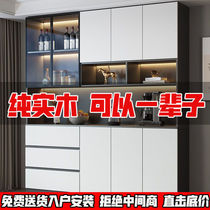 Solid wood sideboard storage high cabinet integrated wall-mounted simple living room light luxury cabinet home wine cabinet storage storage cabinet