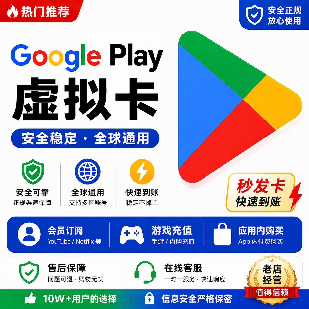 Google play礼品卡/谷歌全区通用卡/play商店礼品卡/谷歌礼品卡