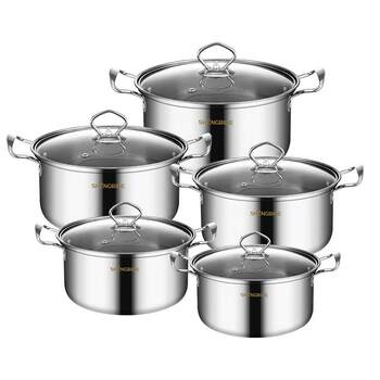 Southeast asian stainless steel thickened soup pot 10-piece household double-ear cooking pot cooking pot set pot
