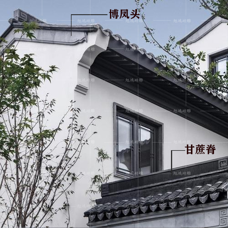 徽派建筑中的抛枋线、勒脚砖、甘蔗脊、博凤头、悬鱼窗套门套线、月亮门、将军门、踢脚线分别有什么作用？-砖雕-淘宝好物网