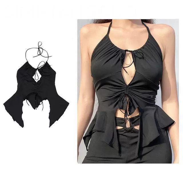 ЧЕРНЫЙ КОРСЕТ ТОП сексуальная готическая одежда spaghetti strap Crop to