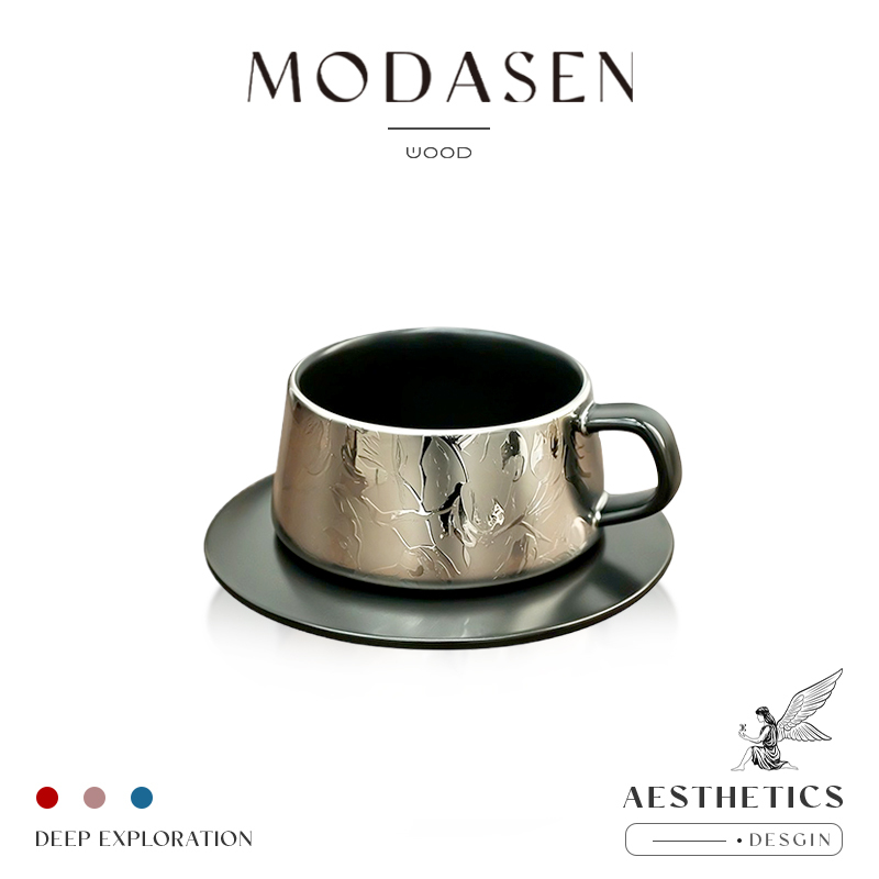 Modasen丨Silver Fan Dfrh Nordic Titanium-Plated Ceramic Coffee Cup and Saucer High-End Afternoon Tea Cup Water Cup Gift