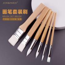 6 pieces white nylon hair short pole oil paint brush set wood pole art supplies paint brush acrylic paint brush