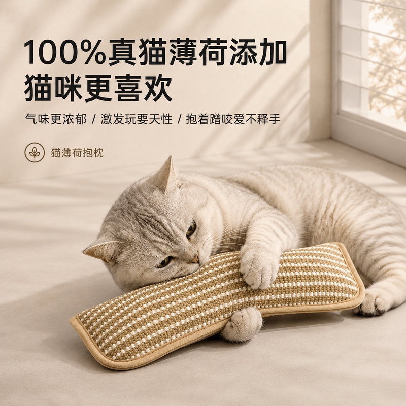 Catnip Pillow, Teething-Resistant, Bite-Resistant, Teeth-Cleaning, Scratch-Resistant, Claw-Grinding Cat Supplies, Self-Entertainment Toy, Boredom-Relief, Jute Cat Scratching Board