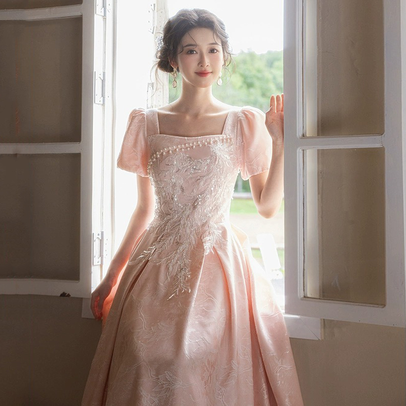 Pink Engagement Dress, Toast Dress, Dress for Petite Hosts, High-End Light Luxury Birthday Party Performance Dress, Everyday Wear Pink Engagement Dress, Toast Dress, Dress for Petite Hosts, High-End Light Luxury Birthday Party Performance Dress, Everyday Wear