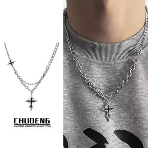 Melted Cross Pendant Necklace for Men, High-End, Stylish, Trendy Sweater Chain, Men's Niche Design Clavicle Chain