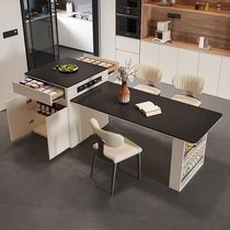 Slate island table and chair combination Italian minimalist style high-end black retractable home solid wood island table