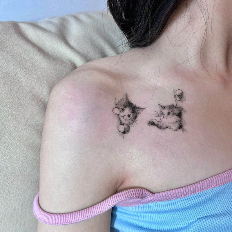 Creative Soft and Cute Peeking Cat Niche High-End Style Gentle Sweet Girl Collarbone Student Temporary Tattoo Sticker Waterproof Creative Soft and Cute Peeking Cat Niche High-End Style Gentle Sweet Girl Collarbone Student Temporary Tattoo Sticker Waterproof
