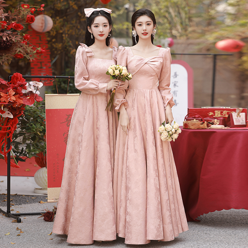 Pink Bridesmaid Dresses 2026 New Winter Style Long-Sleeved Wedding Dresses for Sisters That Can Be Worn Daily, High-End Niche Formal Dresses for Women Pink Bridesmaid Dresses 2026 New Winter Style Long-Sleeved Wedding Dresses for Sisters That Can Be Worn Daily, High-End Niche Formal Dresses for Women