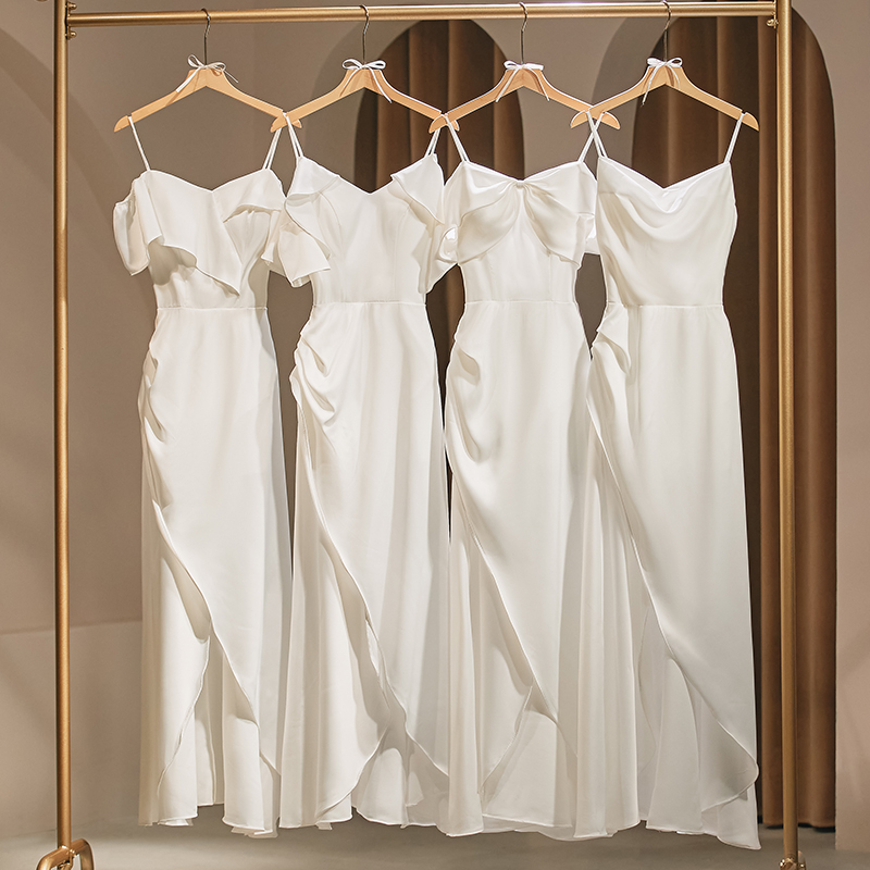 Bridesmaid dress, summer white advanced evening dress, high-quality style