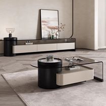 New Italian minimalist coffee table TV cabinet combination living room small apartment modern simple design coffee table gray