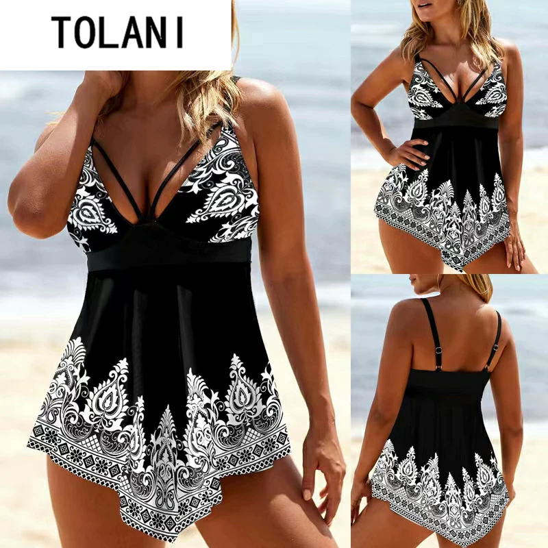 Купальник ретро, европейский стиль, принт, V-образный вырез, солнцезащита, Amazon