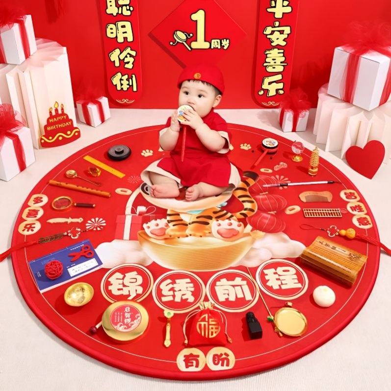 Xinjiang Arrest Zhou Props Carpet Catch of the Goods One-year-old Chinese Birthday Ceremony Scene Placement Boy-Taobao