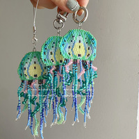 Colorful hand-beaded colorful large jellyfish keychain ocean style mobile phone rope jewelry pendant decorative bag buckle