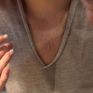 金色双十字架吊坠项链女款爆闪精致简约百搭轻奢高级感小众锁骨链