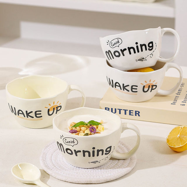 Japanese Ceramic Mug Cup for Couples, Home Use, Niche Design, Large Capacity, High Aesthetic Value, Milk Oatmeal Coffee Cup