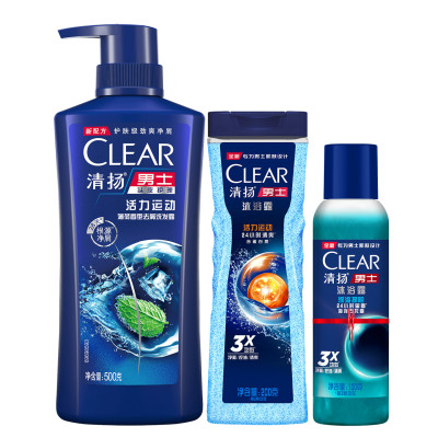 清扬男士沐浴露200g+洗发水500g