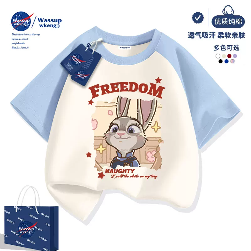 Детская футболка с короткими рукавами WASSUP Zootopia, для девочек, лето 2026, новая полуполукомплект летней одежды для девочек
