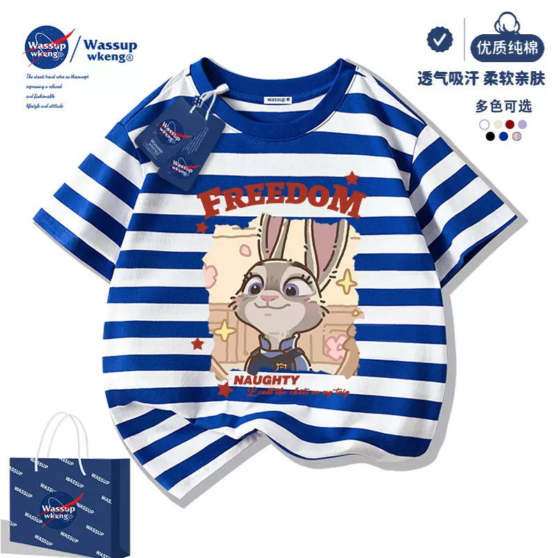 Детская футболка с короткими рукавами WASSUP Zootopia, для девочек, лето 2026, новая полуполукомплект летней одежды для девочек