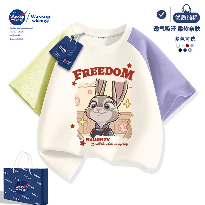 Детская футболка с короткими рукавами WASSUP Zootopia, для девочек, лето 2026, новая полуполукомплект летней одежды для девочек