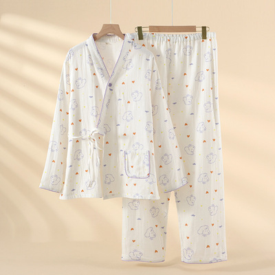 All-Cotton Imported New Pure Cotton Gauze Cute Teddy Maternity Pajama Set, Thin Style Postpartum Nursing Sleepwear Set — 1