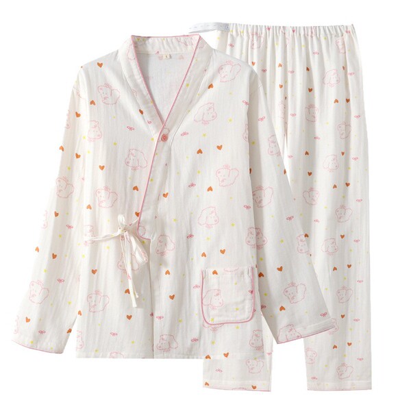 All-Cotton Imported New Pure Cotton Gauze Cute Teddy Maternity Pajama Set, Thin Style Postpartum Nursing Sleepwear Set — 5