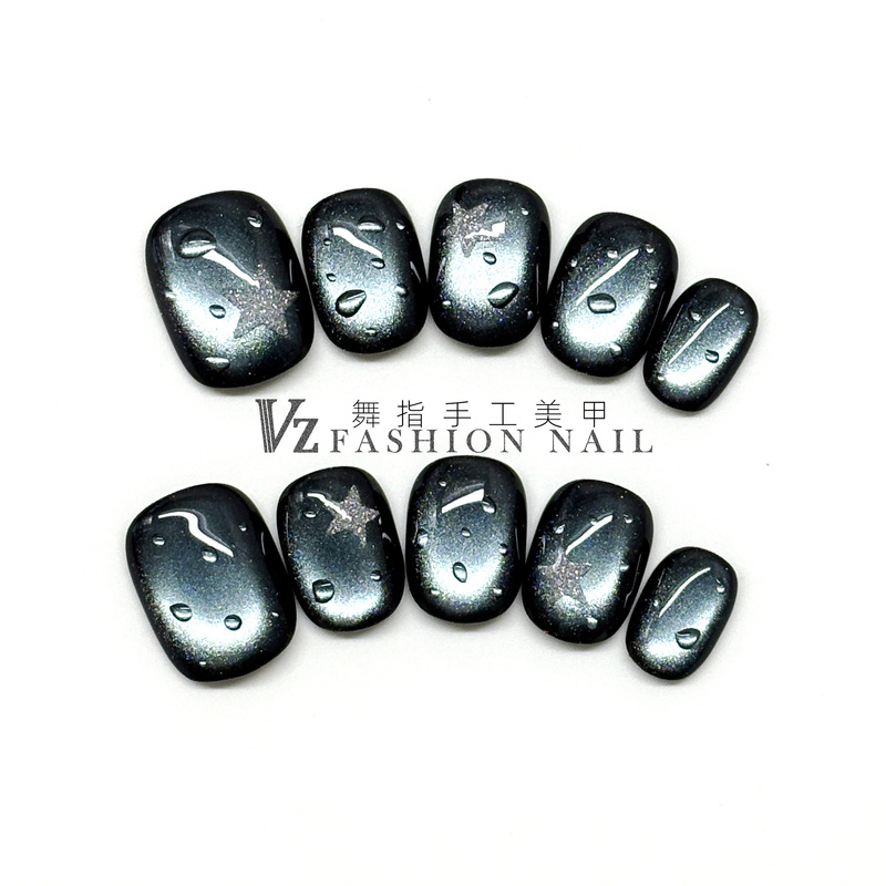 Black Handmade Wearable Nails, Dark Style Cat Eye, High-End Feel, Brightening Nail Patches, Fake Nails, Short Style Bean Nails