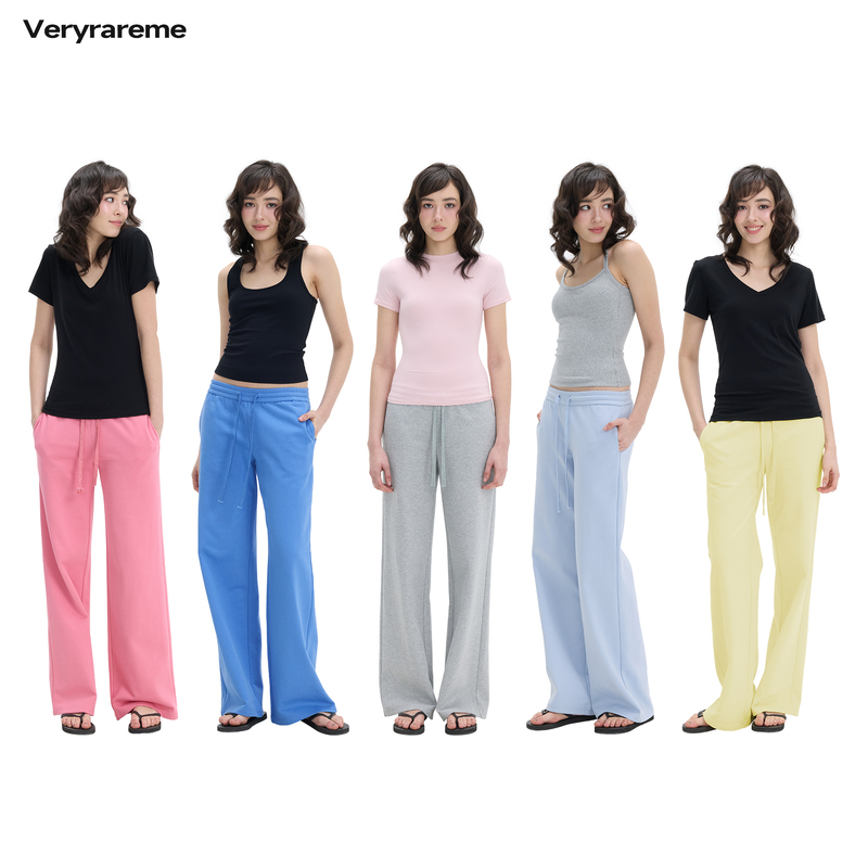 Veryrareme Low-Waisted Straight-Leg Wide-Leg Loose Sweatpants Sports Pants