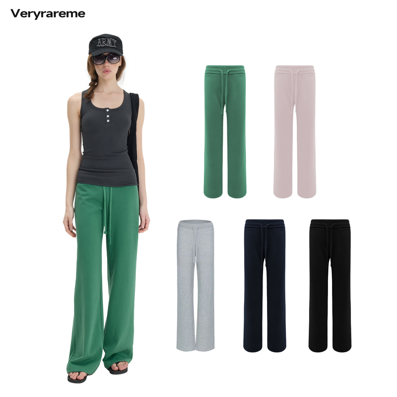 Veryrareme Washed Low-Rise Ribbed Waistband Drawstring Sweatpants (Narrow Version)