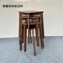 High-end North American black walnut solid wood dining table stools for home living room light luxury dining stools stackable dining chairs high bench