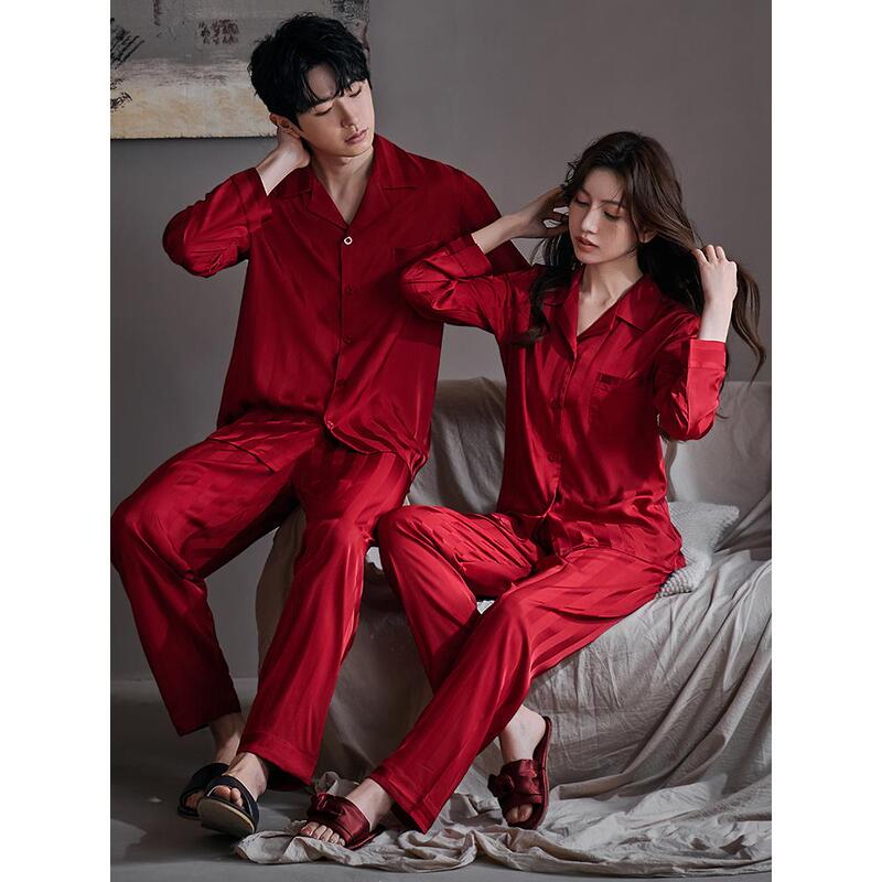 Victoria Red Wedding Pajamas for Women 2025 New Couple Set for Men and Women Newlyweds Zodiac Year Ice Silk Spring and Autumn