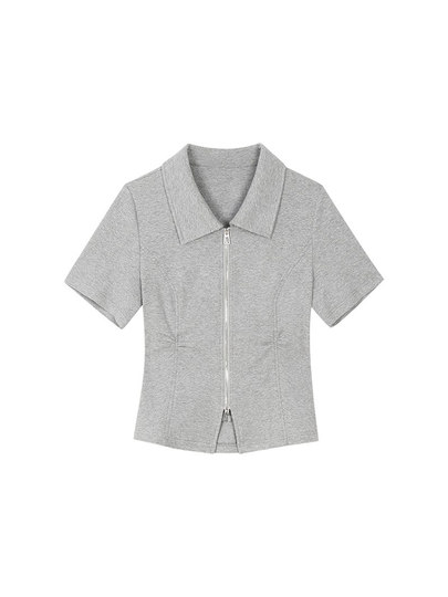 Rui Ge large size polo shirt short-sleeved T-shirt women 2026 new zipper top summer slim women's clothing