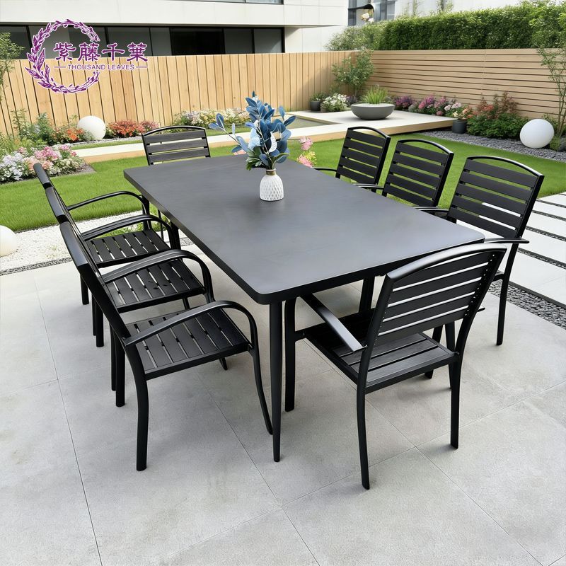 Outdoor Tables and Chairs, Balcony Leisure Coffee and Milk Tea Shop, Carbon Steel Long Table, Leisure Area, Courtyard Outdoor Dining Table and Chair Set