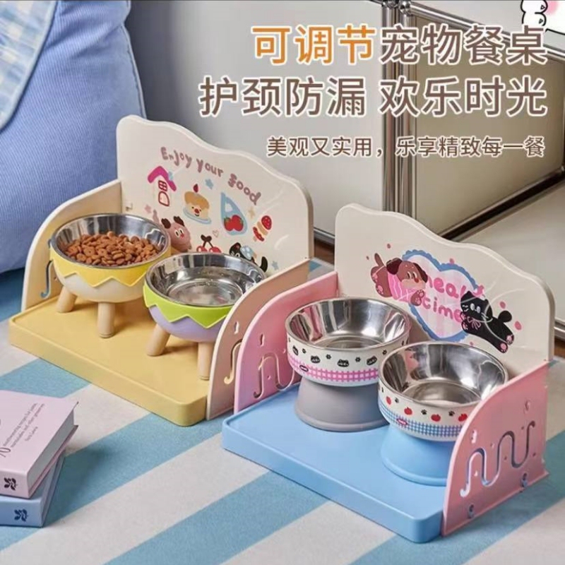Pet Food Tray Anti-Spill Cat Dining Table Small and Medium-Sized Dog Feeding Station Adjustable Pet Bowl Stand Pet Supplies