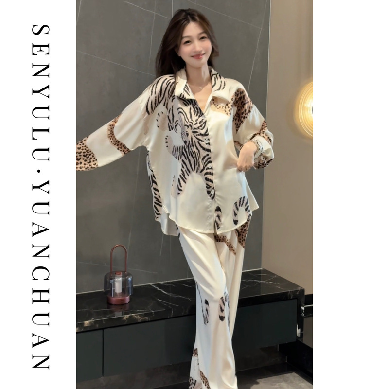 【Shallow Dream Golden Leopard】High-End Leopard Print Four-Season Long-Sleeve Long-Pants Shirt-Style Luxurious Sleepwear 【Shallow Dream Golden Leopard】High-End Leopard Print Four-Season Long-Sleeve Long-Pants Shirt-Style Luxurious Sleepwear