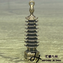 The mini brass nine-story exquisite pagoda rises to the gold list step by step and is named Wenchang Pagoda. It is an antique decorative ornament.
