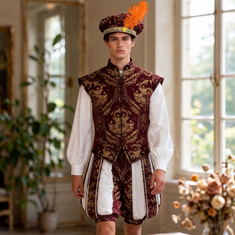 Renaissance Era Prince's Double-Layer Vest, Pumpkin Pants, Gold-Stamped Men's Suit, Medieval Court Style Renaissance Era Prince's Double-Layer Vest, Pumpkin Pants, Gold-Stamped Men's Suit, Medieval Court Style