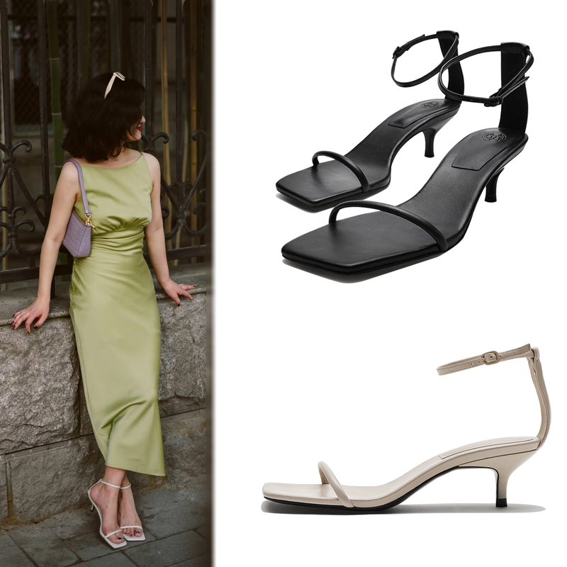 Genuine Leather Strappy Sandals for Women, Summer Stiletto High Heels, Open Toe, Square Toe, Elegant, Simple, Black Genuine Leather Strappy Sandals for Women, Summer Stiletto High Heels, Open Toe, Square Toe, Elegant, Simple, Black